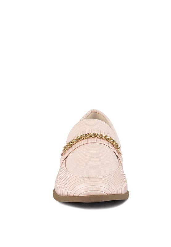 Vouse Low Block Loafers Adorned With Golden Chain - Loving It Shop