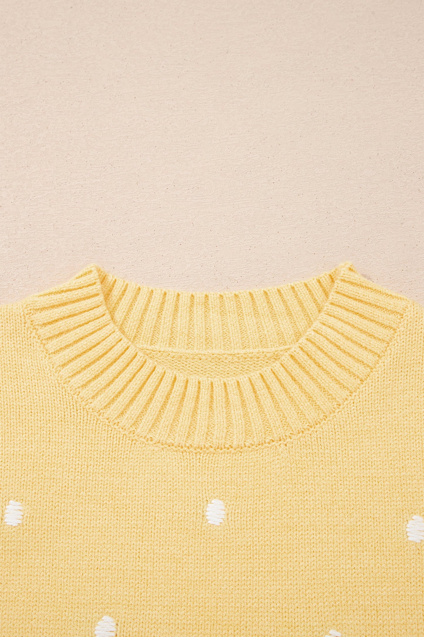 Yellow Cream Elegant Polka Dot Bubble Short Sleeve Sweater