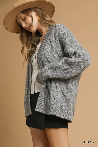 Chunky Cable Knit Open Front Cardigan