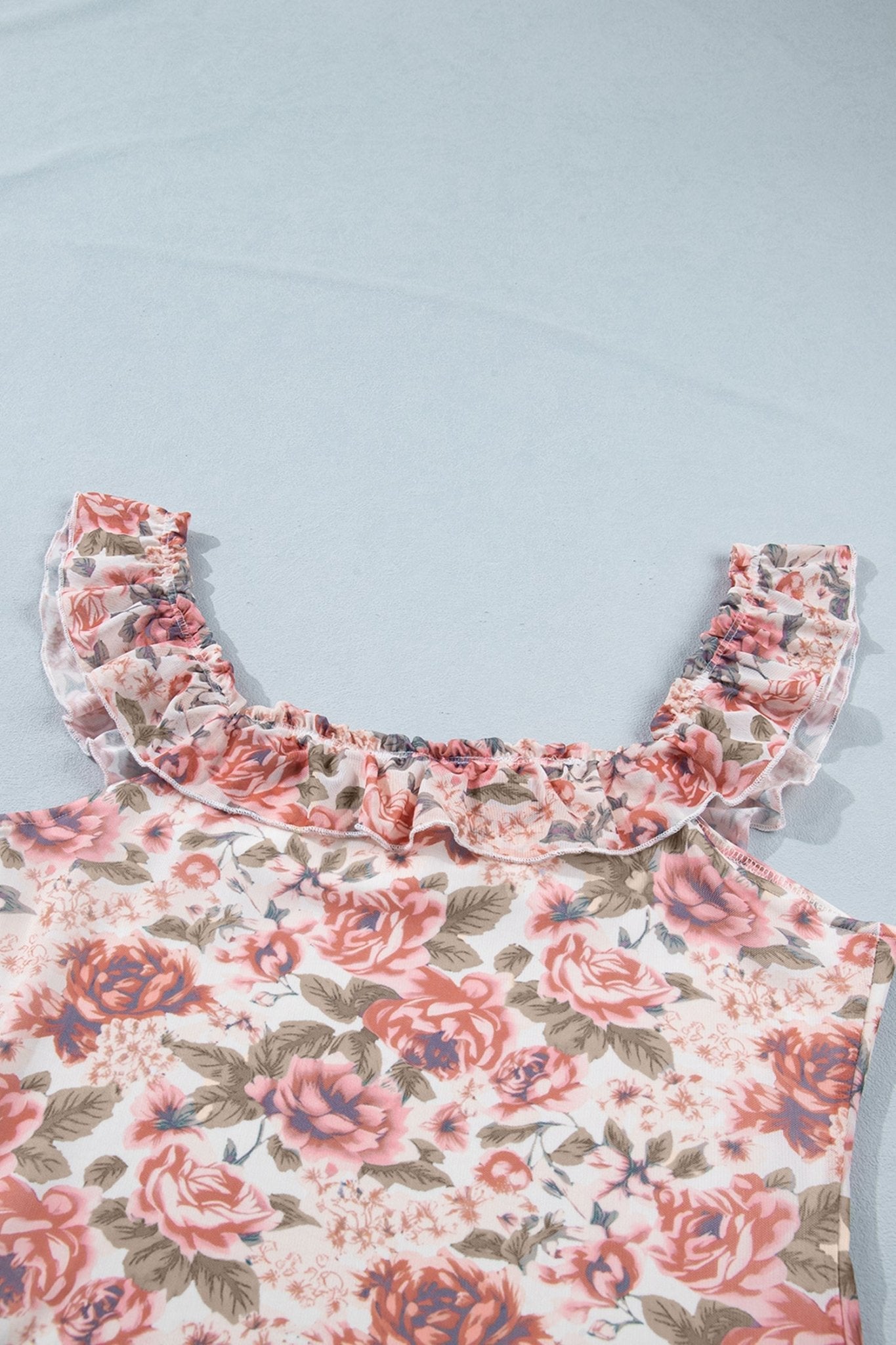 Multicolour Retro Floral Ruffle Trim Square Neck Tank Top - Loving It Shop