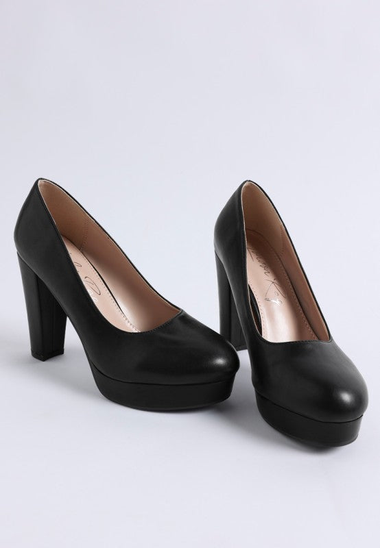 Damsor Faux Leather Block Heel Pumps
