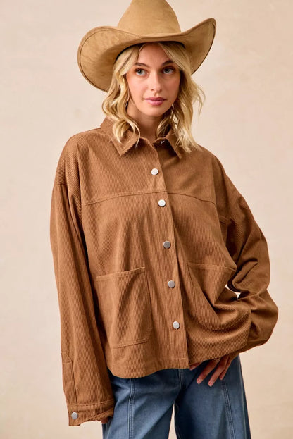 Corduroy Relaxed Fit Shacket with Back Pleat