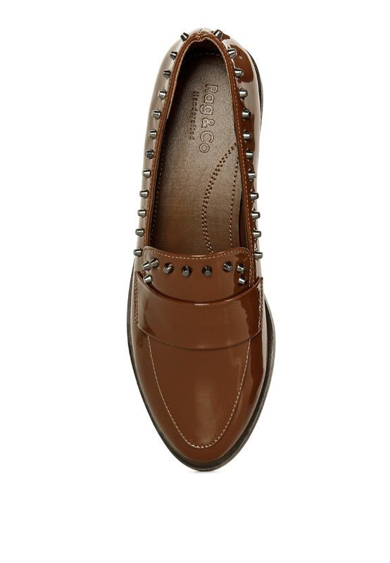 EMILIA Black Shine Forever Stud Penny Loafers - Loving It Shop