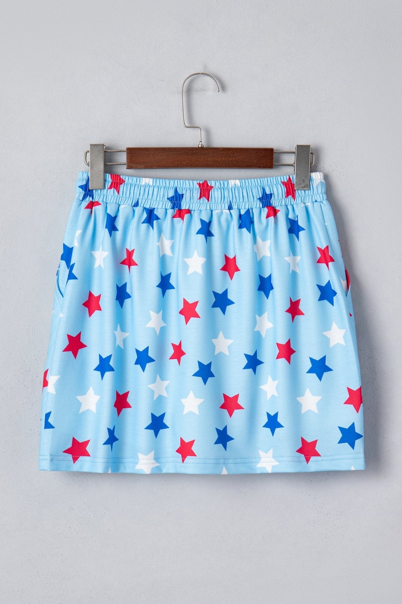 Sky Blue Patriotic Star Printed Beaded Drawstring Mini Skort - Loving It Shop