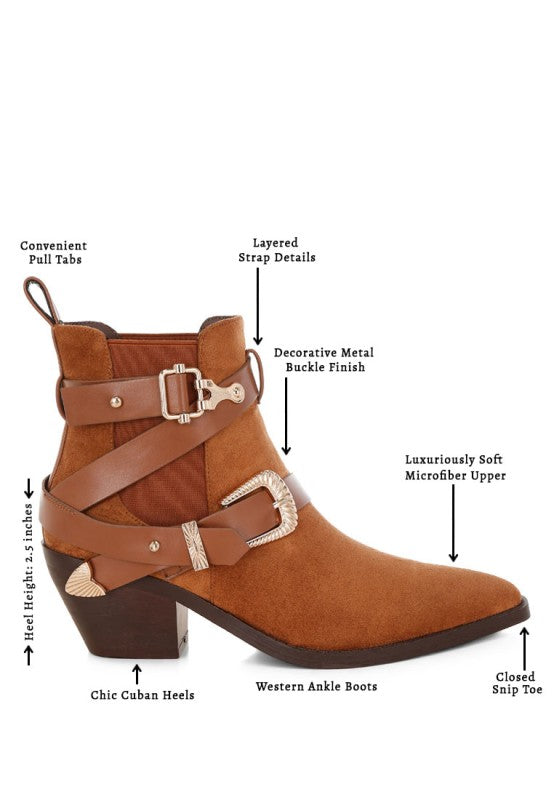 Raveta Microfiber Buckle Strap Western Boots