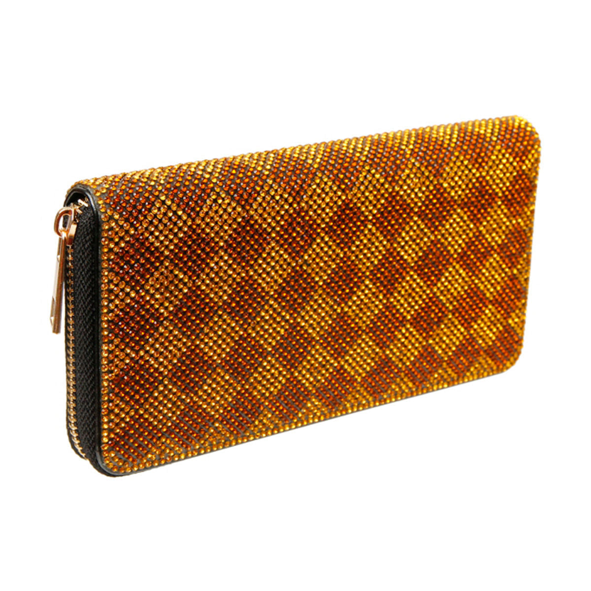 Zippered Wallet with Harlequin Rhinestone Detail – Stylish Fashion Accessory