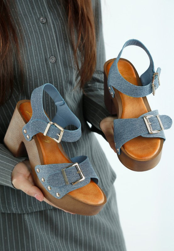 Vipasa Studded Denim Clog Sandals