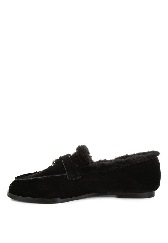 Ohrid Suede & Faux Fur Flat Loafers - Loving It Shop