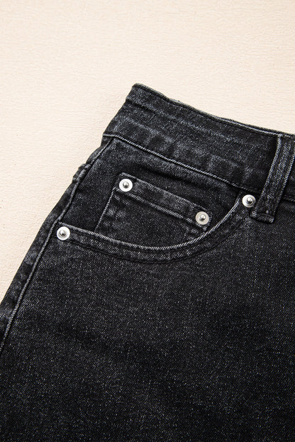 Carbon Grey Mineral Wash Ripped Raw Hem Denim Mini Skirt