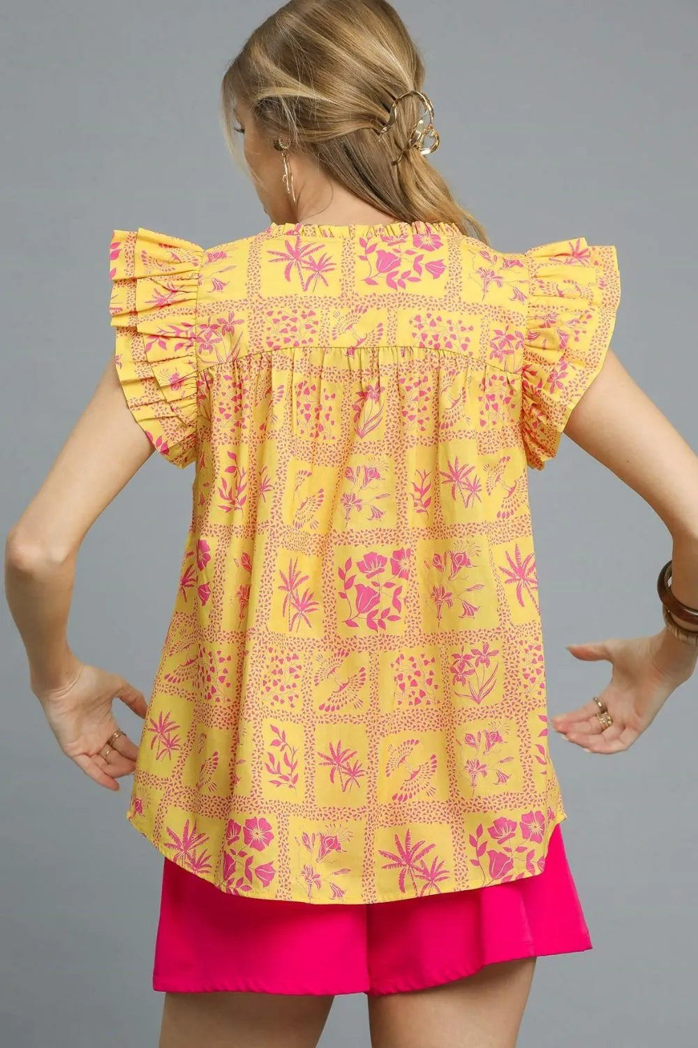 Printed Ruffle Cap Sleeve Blouse