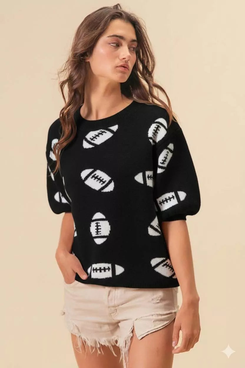 Football Pattern Short Sleeve Sweater