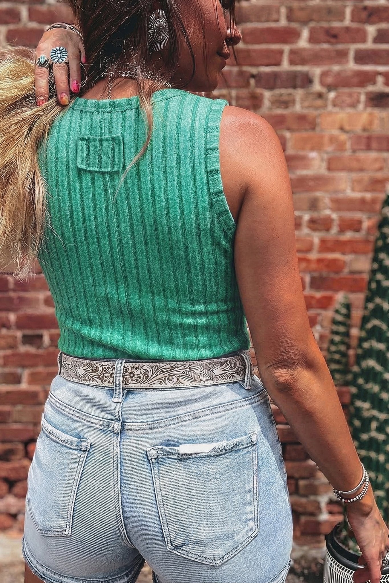 Sea Green Slim Ribbed Mineral Wash Tank Top - Loving It Shop