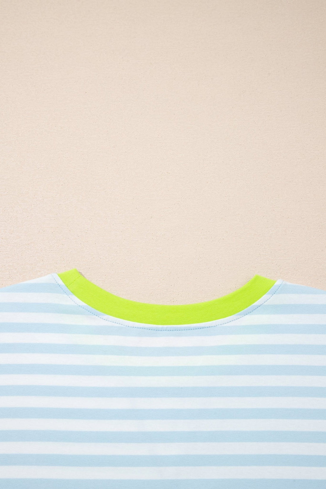 Sky Blue Stripe Contrast Neck Loose Tee and Drawstring Shorts Set - Loving It Shop
