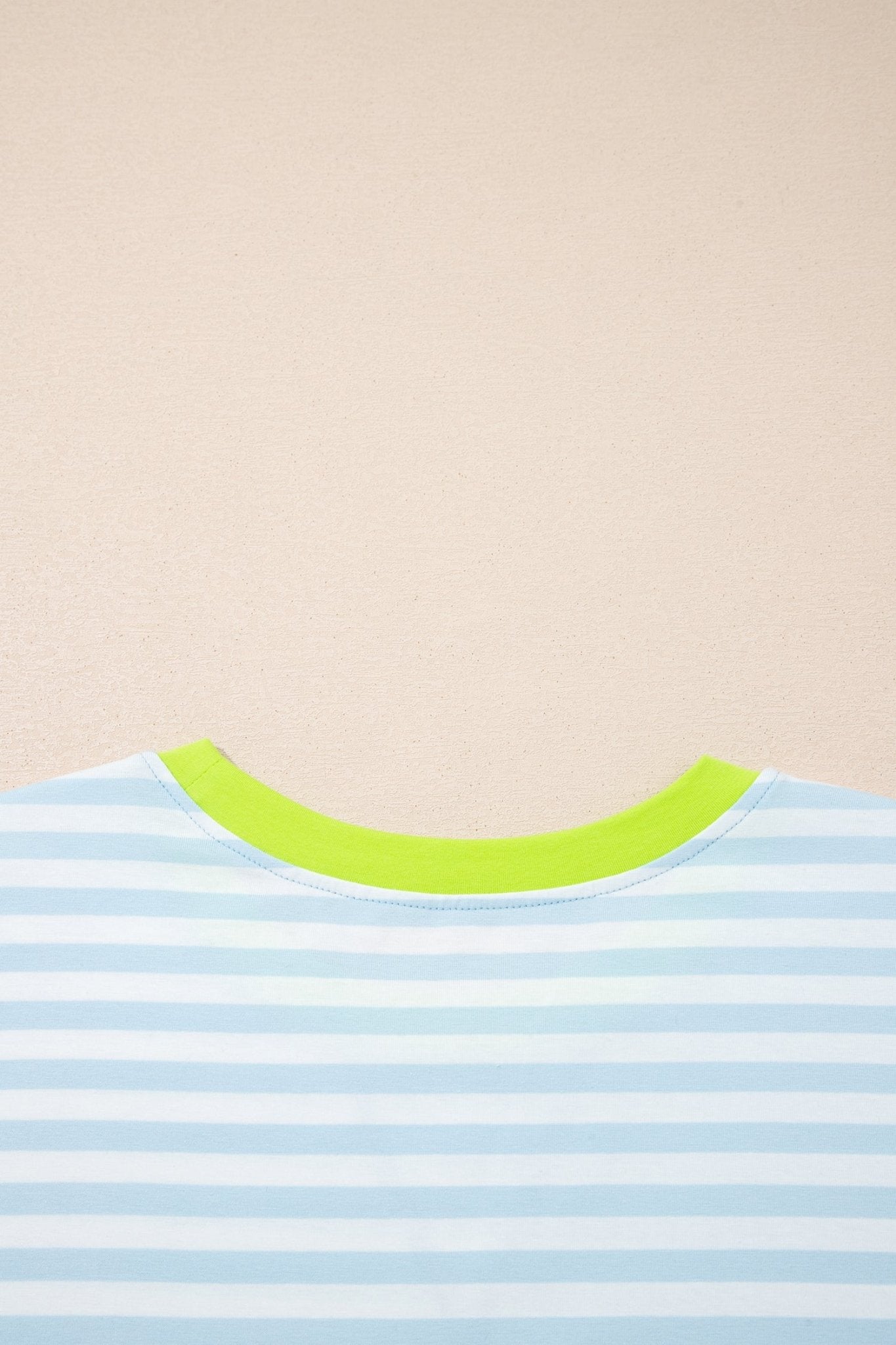 Sky Blue Stripe Contrast Neck Loose Tee and Drawstring Shorts Set - Loving It Shop
