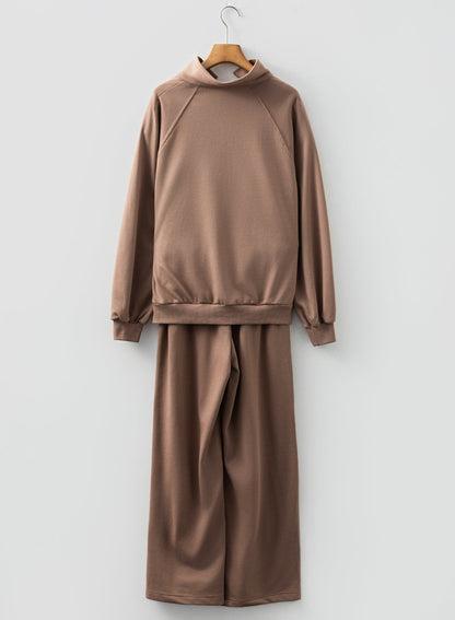 Dark Khaki Polo Collar V Neck Pullover and Drawstring Sweatpants Set