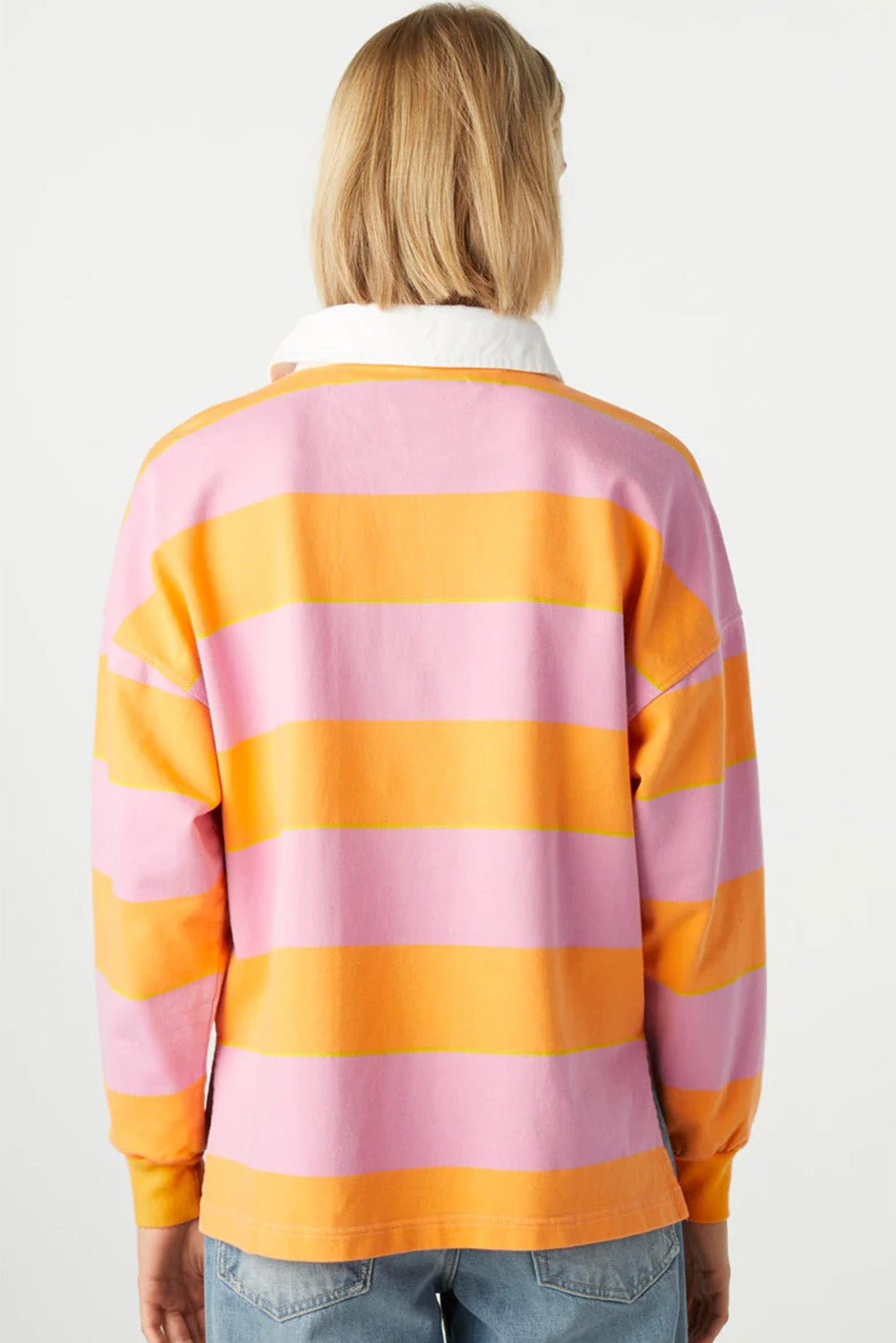 Yellow Stripe Color Block Polo Collar Sweatshirt - Loving It Shop