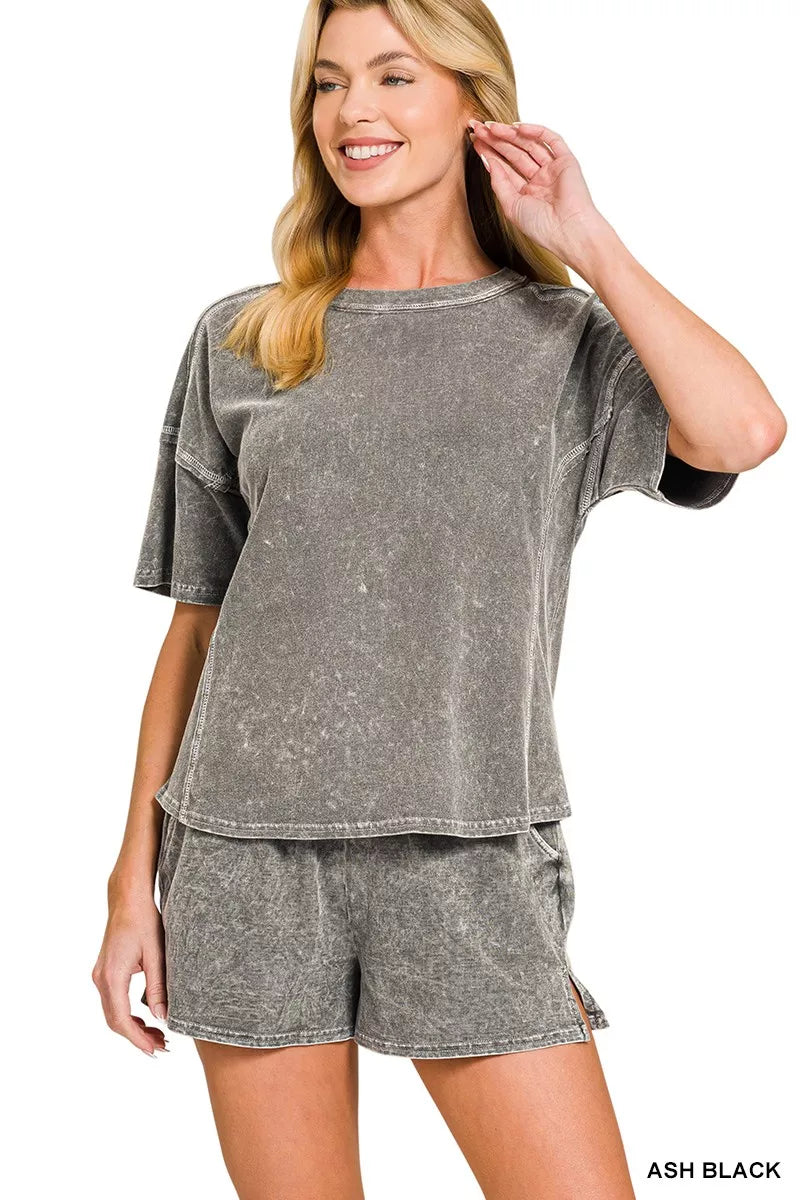 Halo Snow Washed Short Sleeve Tee and Shorts Set