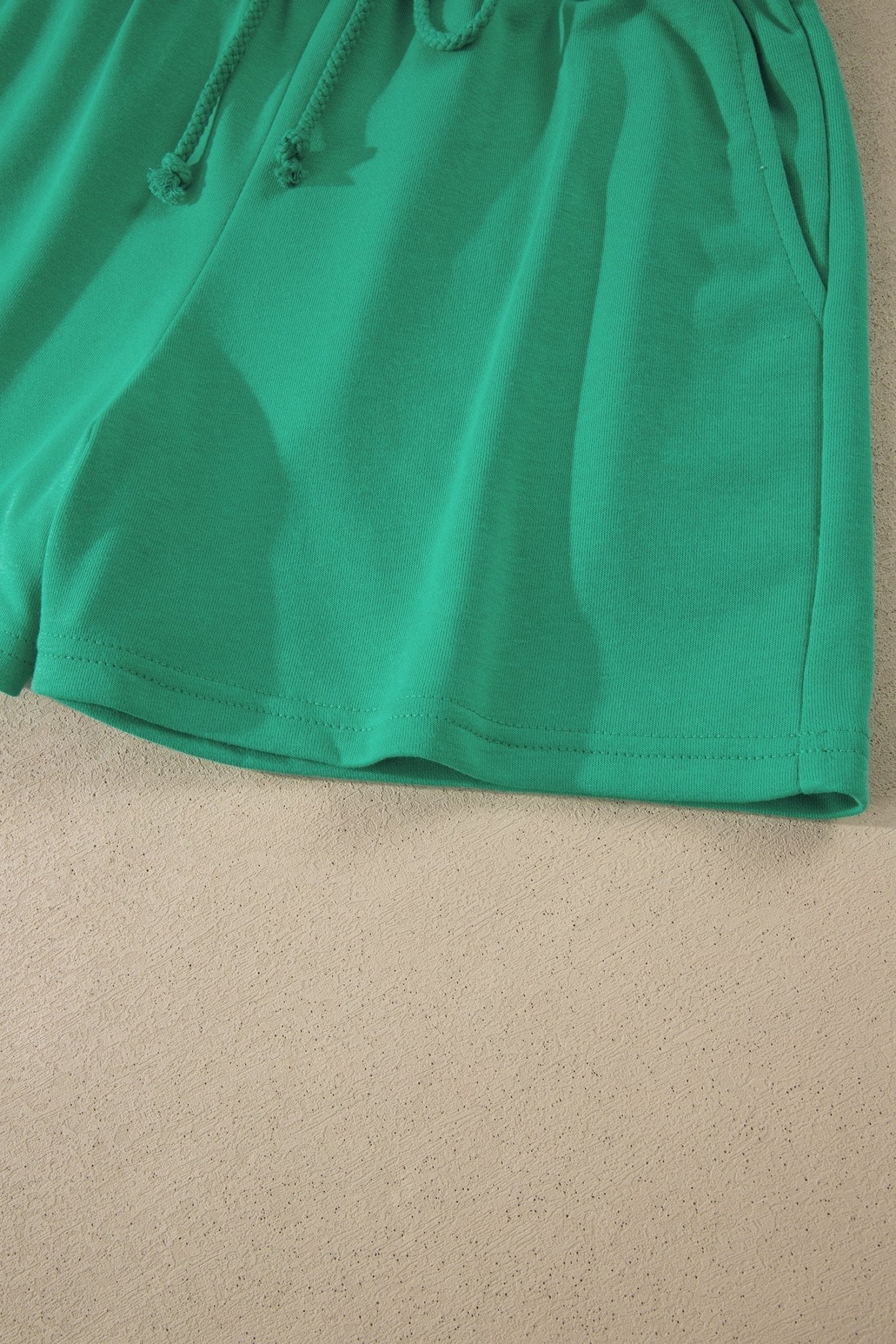 Sea Green Solid Color Loose Tee Drawstring Shorts 2pcs Outfit - Loving It Shop