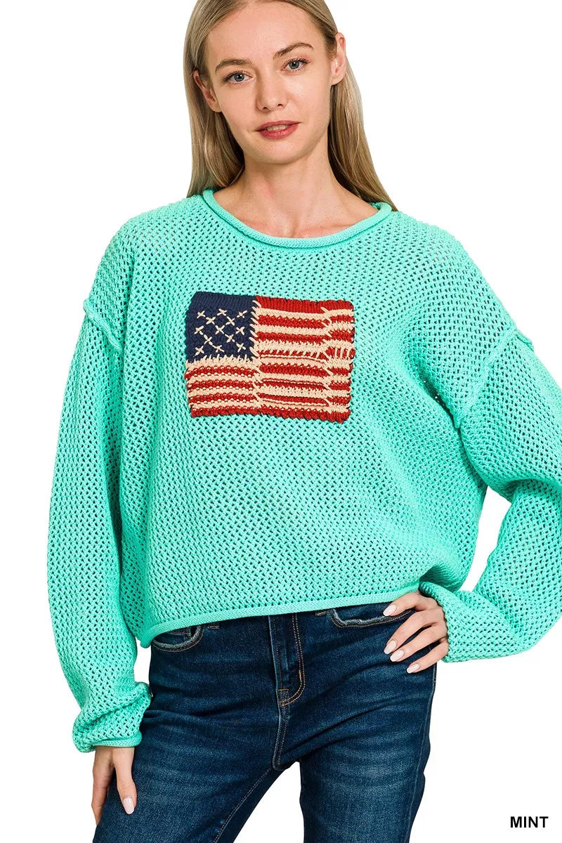 American Flag Crew Neck Sweater