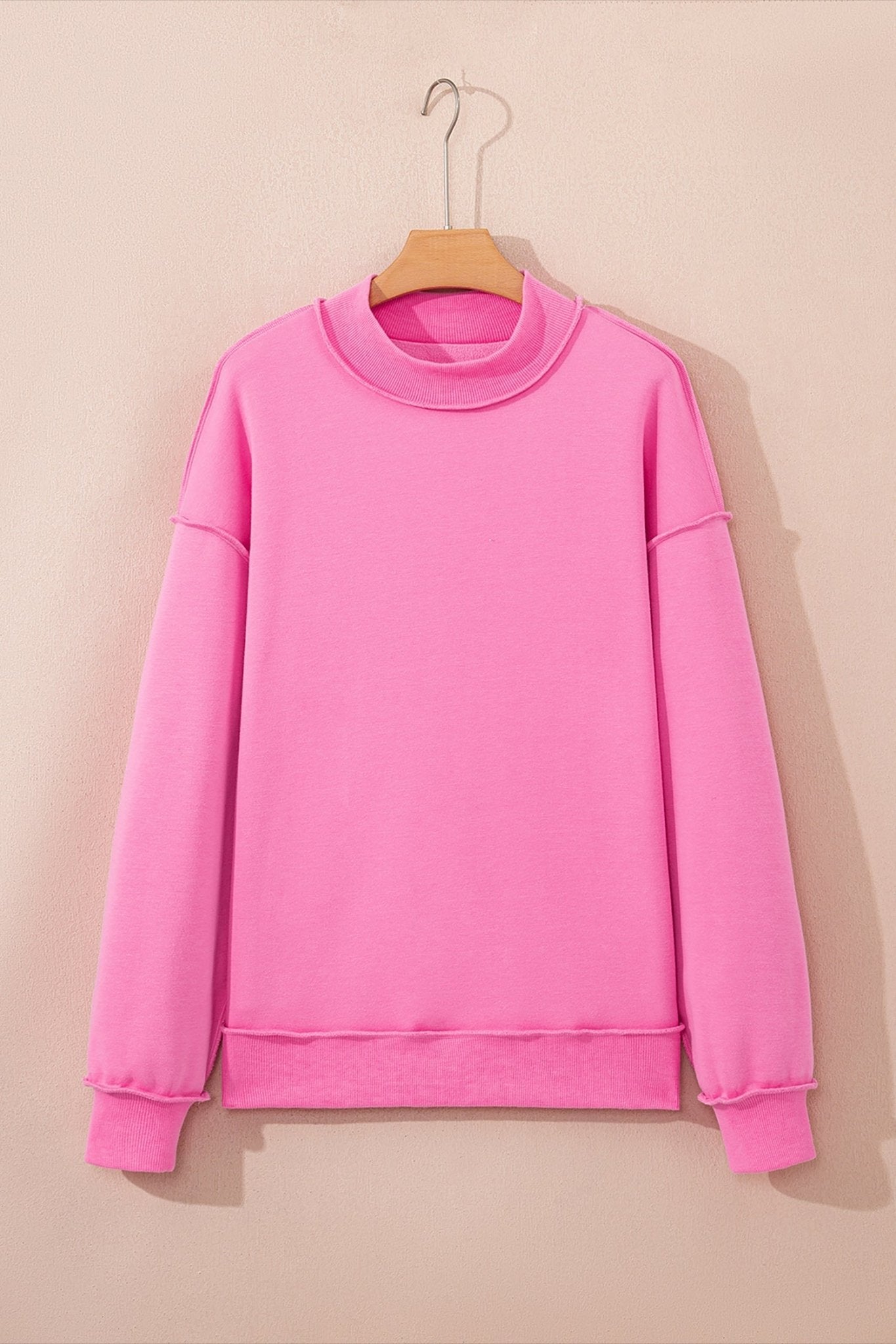 Bright Pink Oversize Drop Shoulder Reversible Mock Neck Sweatshirt - Loving It Shop