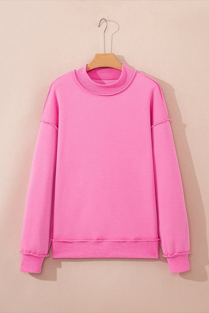 Bright Pink Oversize Drop Shoulder Reversible Mock Neck Sweatshirt - Loving It Shop