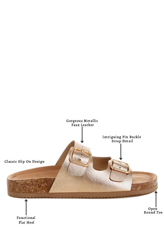 Parla Metallic Double Buckle Sandals