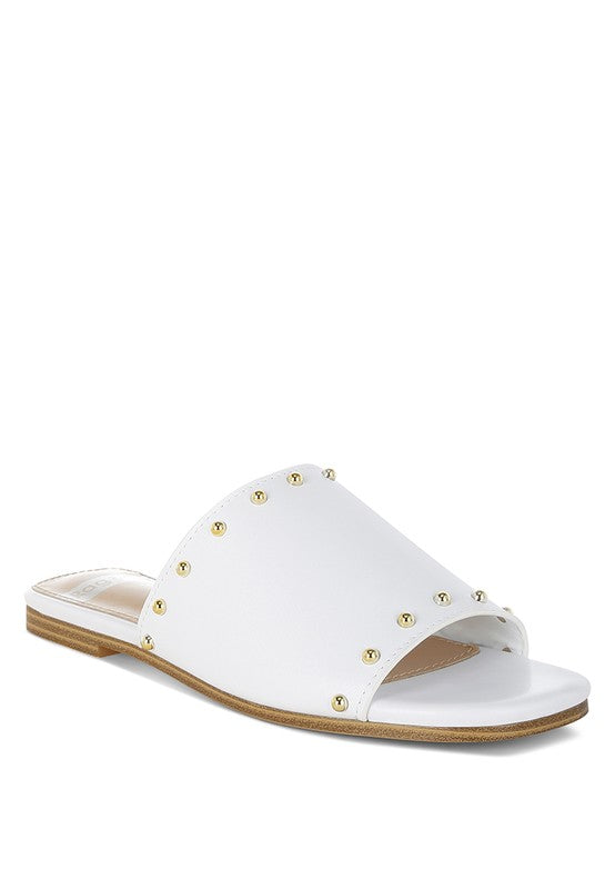 Renaldi Genuine Leather Studded Slip-On Flats