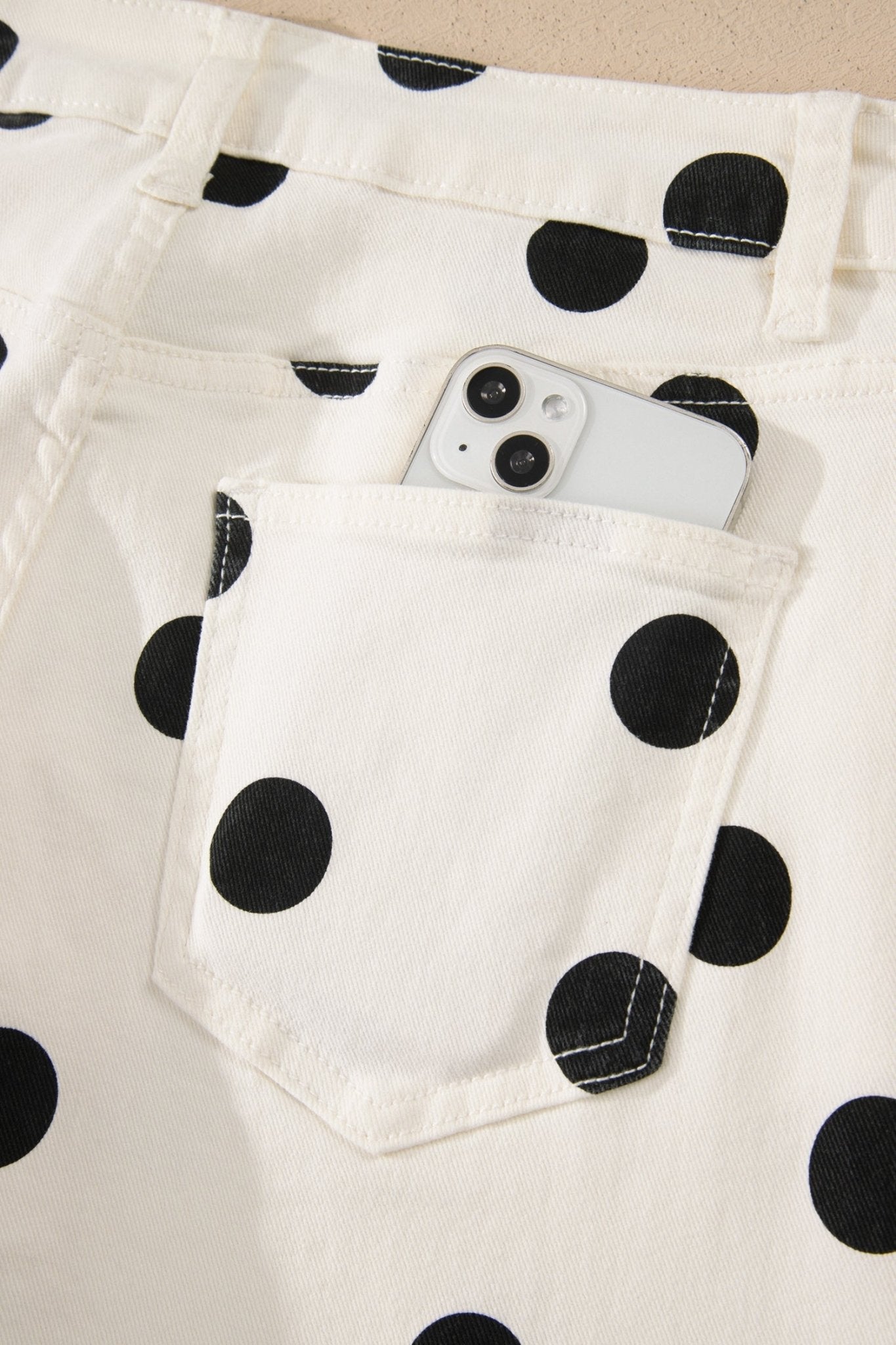 White Polka Dot Print Wide Leg Ankle - Length Jeans - Loving It Shop
