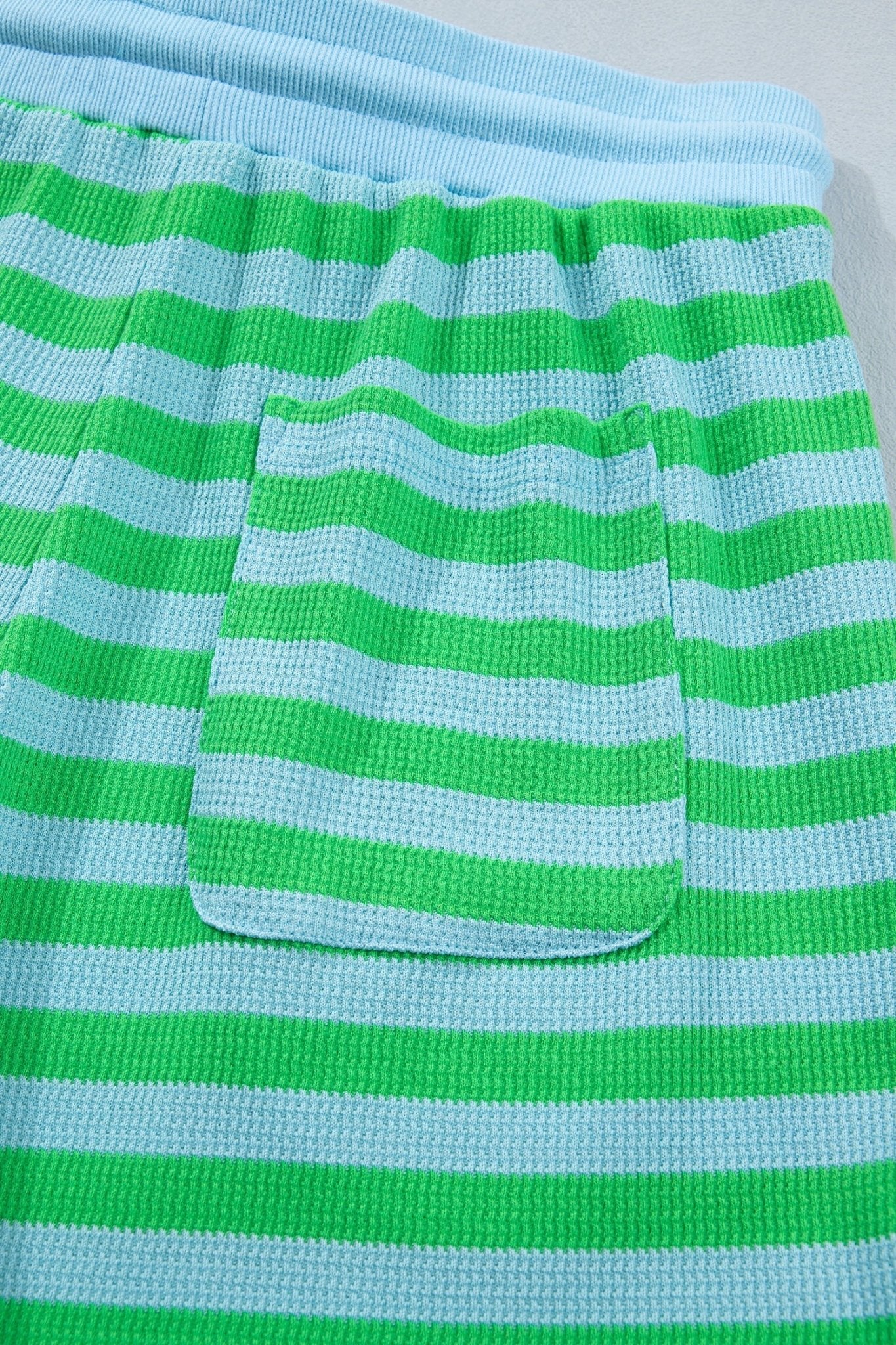 Green Stripe Puff Short Sleeve T Shirt Matching Shorts Set - Loving It Shop