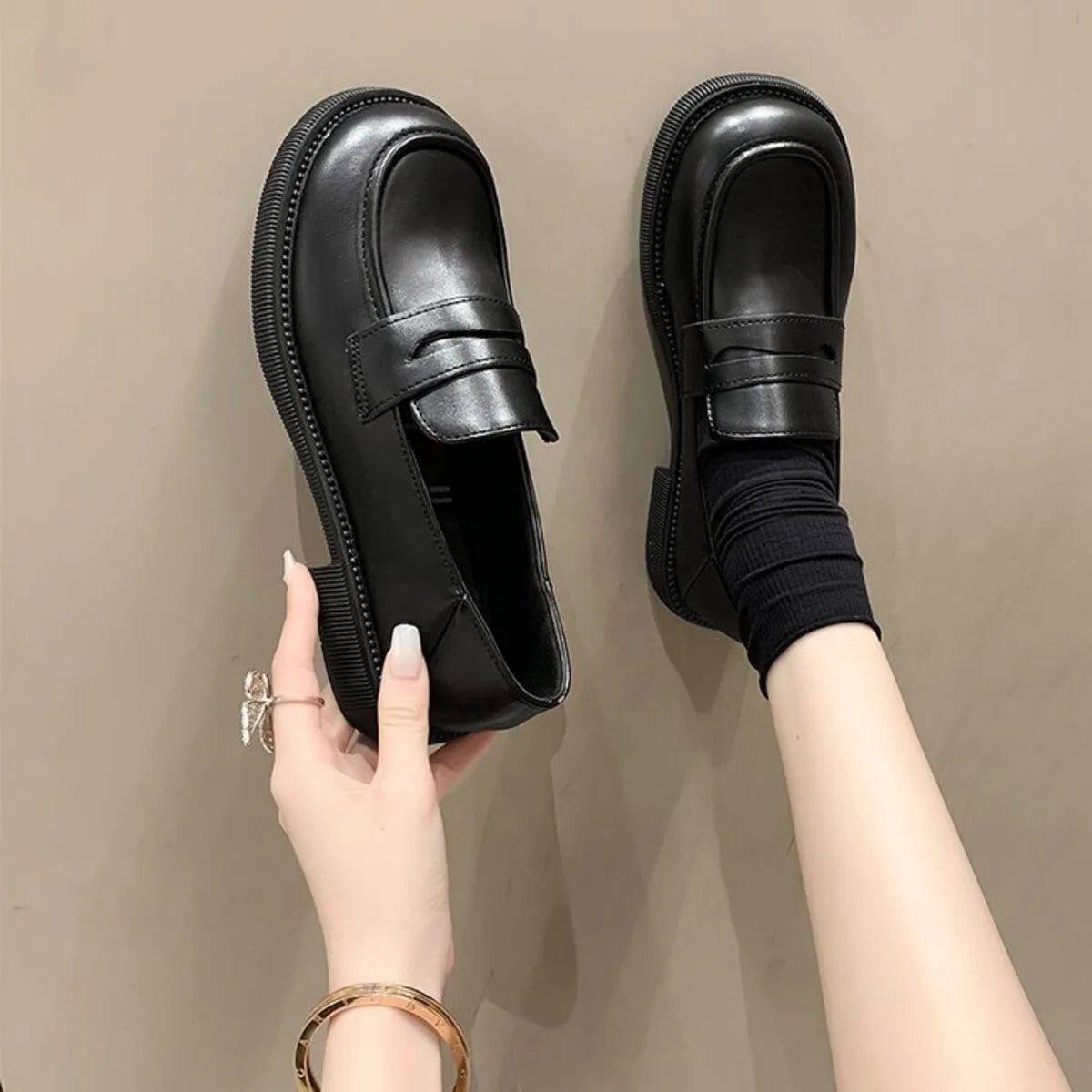 Round Toe Leather Loafers - Loving It Shop