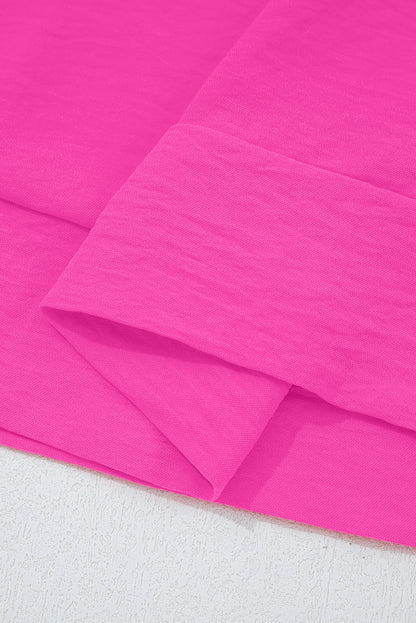 Bright Pink Frilled V Neckline Bracelet Sleeve Crinkled Blouse