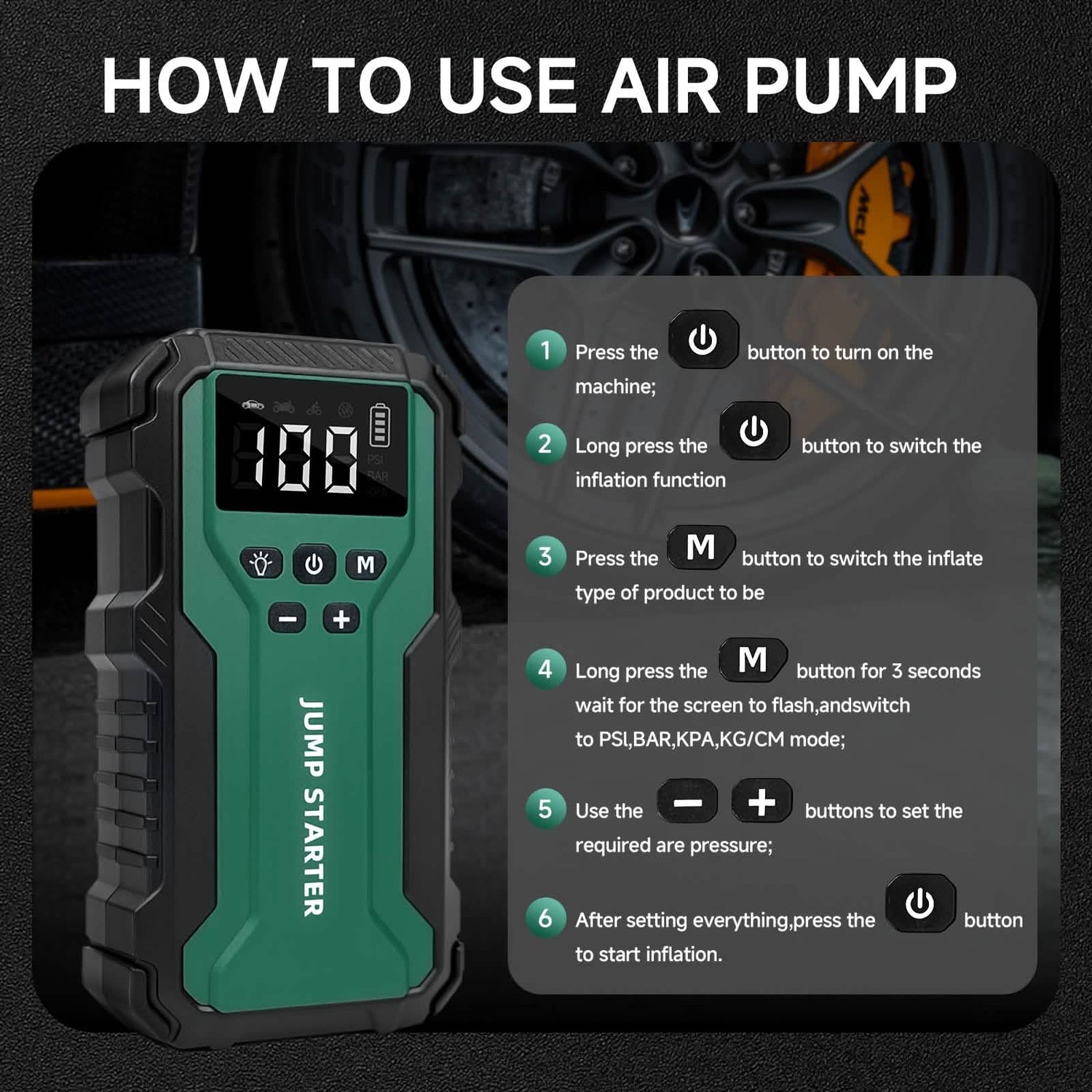 7-in-1 Emergency Car Power Supply Starter &amp; Air Pump