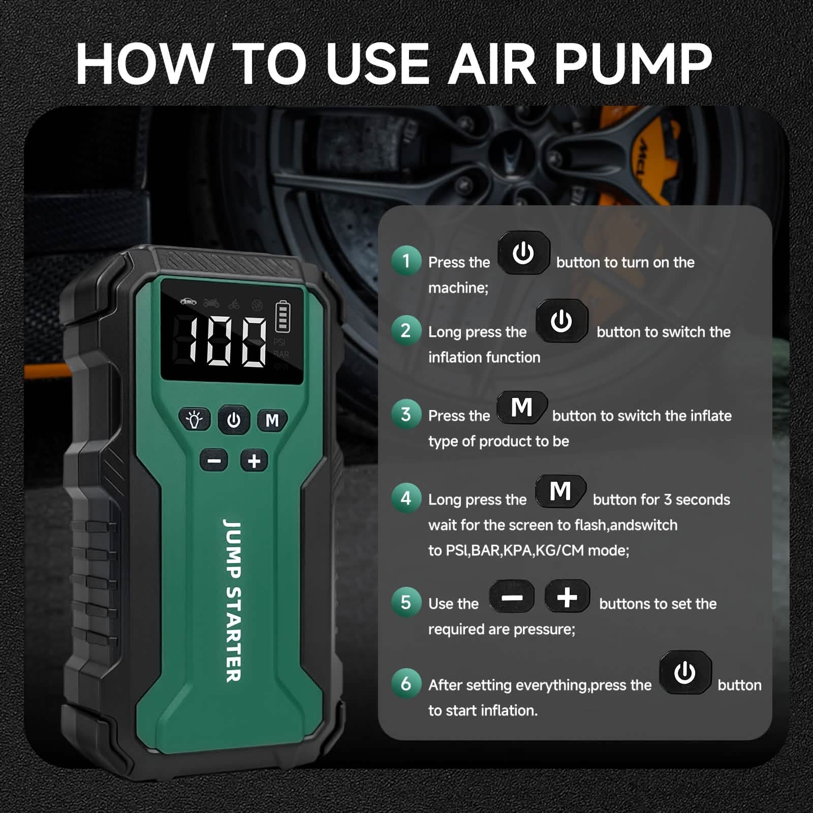 7-in-1 Emergency Car Power Supply Starter &amp; Air Pump