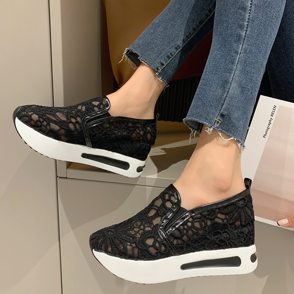 Lace Breathable Platform Slip - On - Loving It Shop