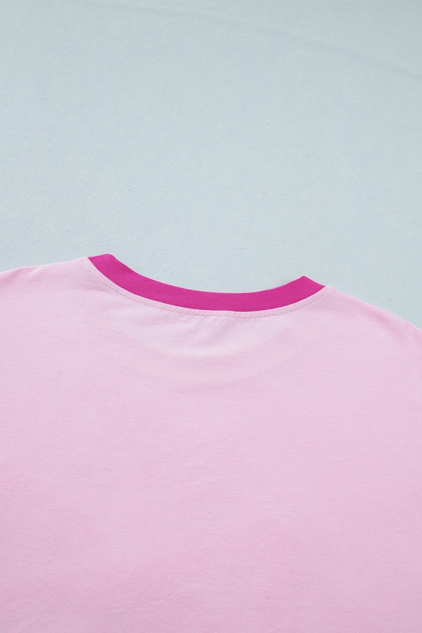 Gossamer Pink Embroidered Bow Detail Color Block Loose Tee - Loving It Shop