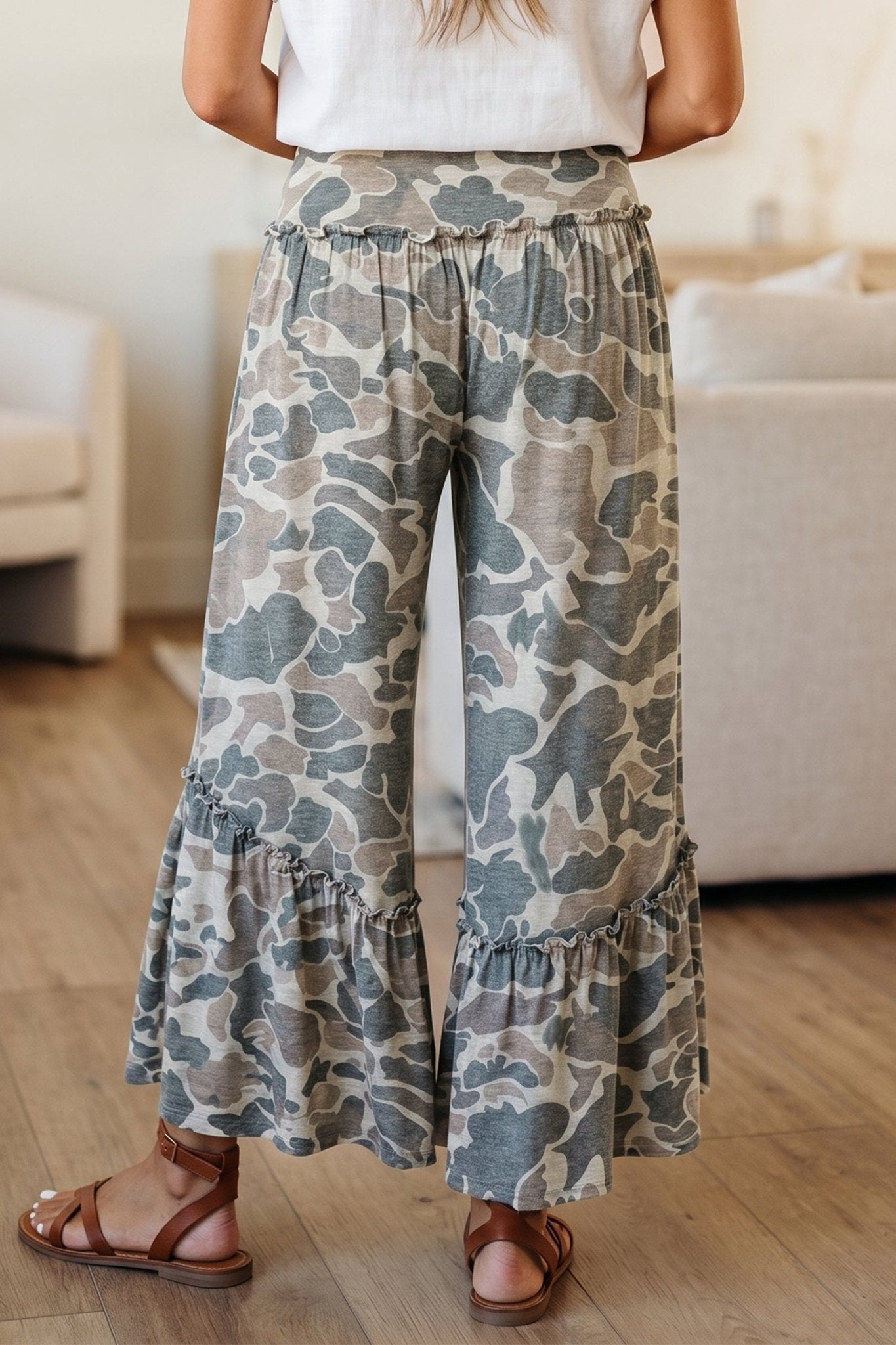 Multicolour Camo Print Wide Leg Casual Pants - Loving It Shop