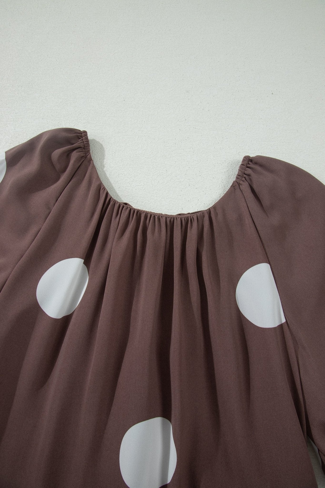 Brown Polka Dot Print Knot Back Short Puff Sleeve Loose Mini Dress - Loving It Shop