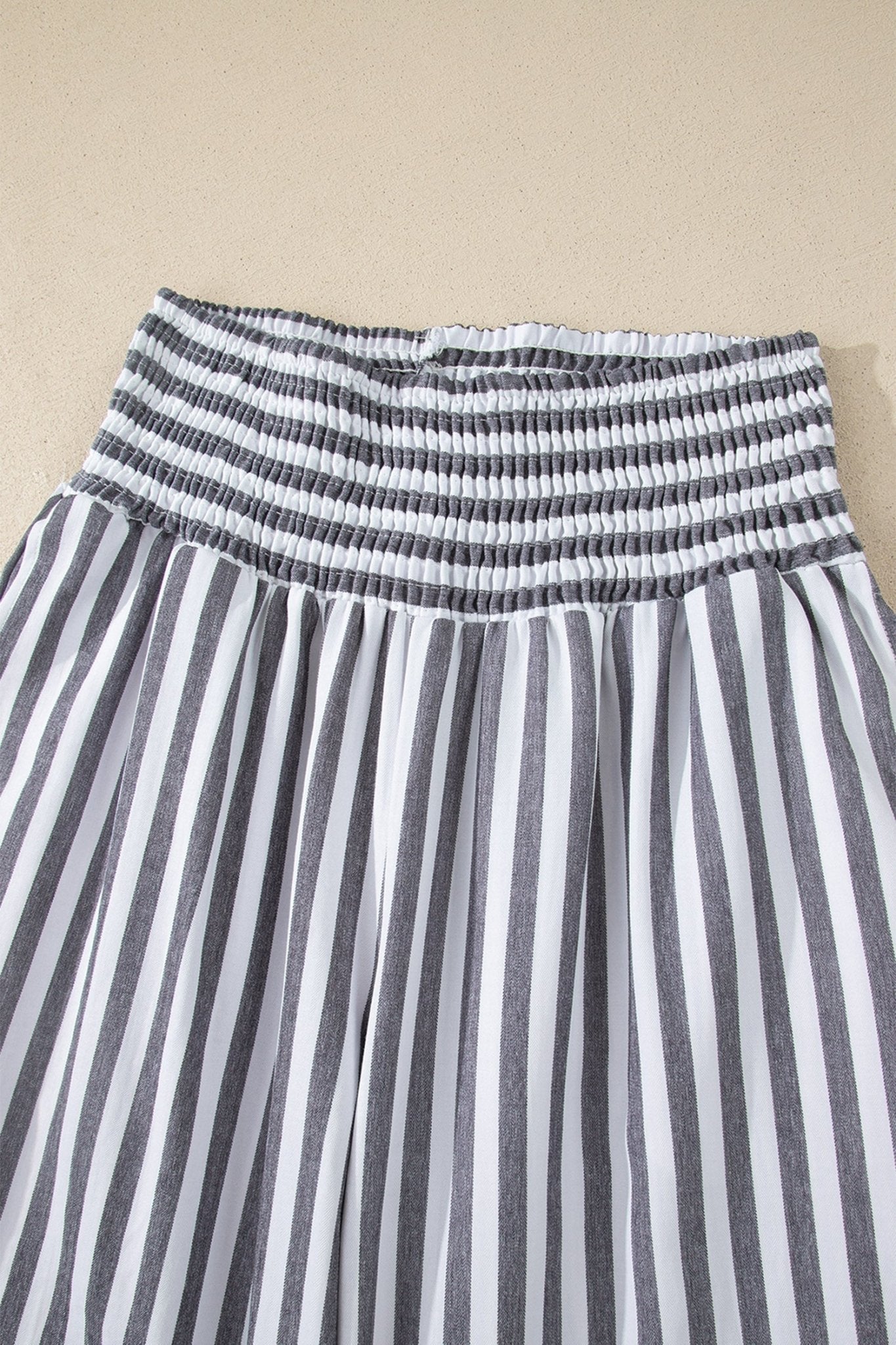Black Stripe Shirred High Waist Loose Summer Pants - Loving It Shop