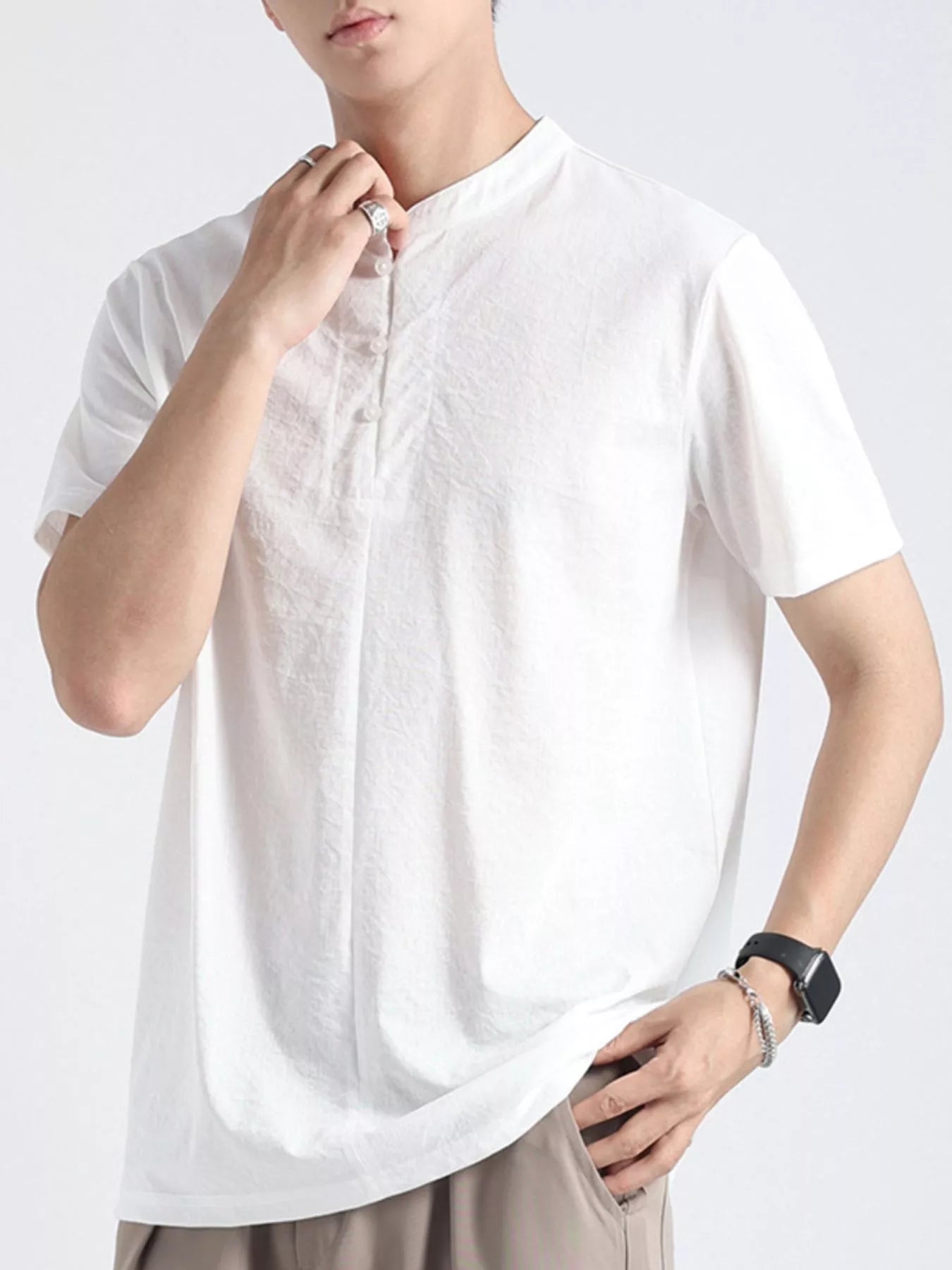 Men's Plus Size Button Detail Short Sleeve Top - Loving It Shop