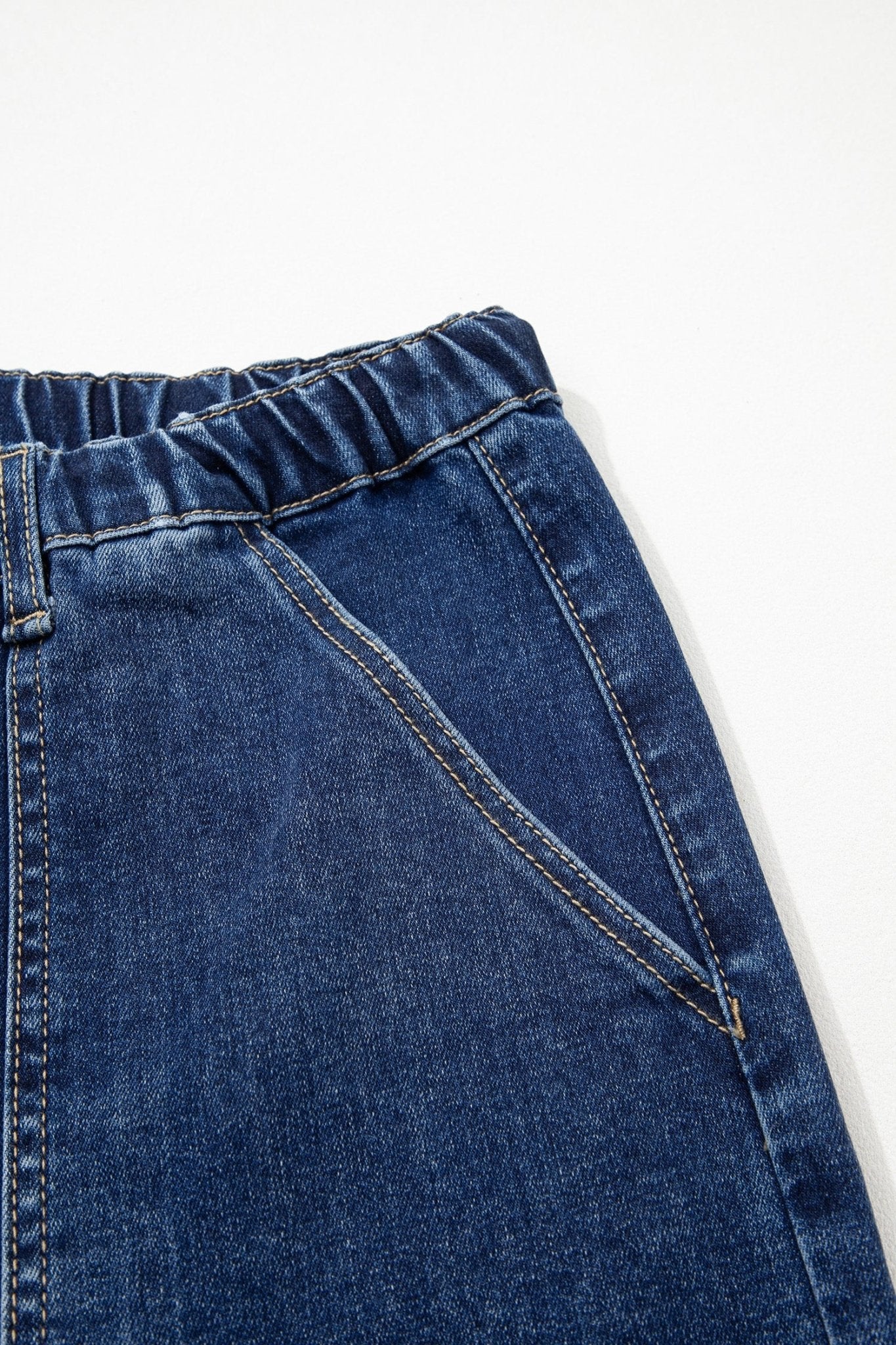 Prussian Blue Drawstring Seam Detail Raw Hem Wide Leg Denim Pants - Loving It Shop