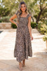 Brown Ruffled Straps Smocked Tiered Leopard Maxi Dress - Loving It Shop