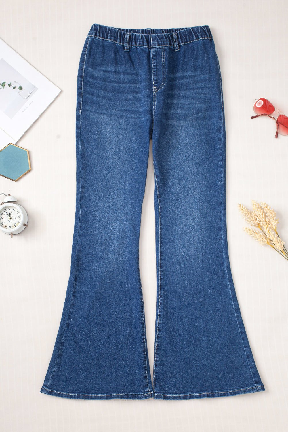 Blue Elastic High Waist Flare Jeans - Loving It Shop