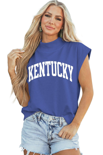 Sky Blue KENTUCKY Leopard KY Double Side Printed Mock Neck Tee - Loving It Shop