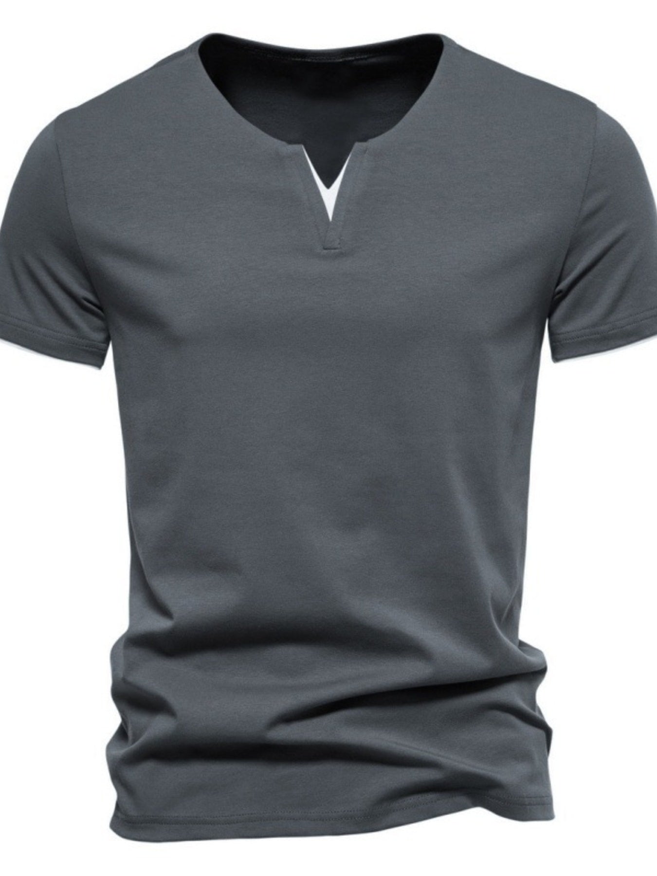 Men's Plus Size Slim Fit Notched Casual T-Shirt