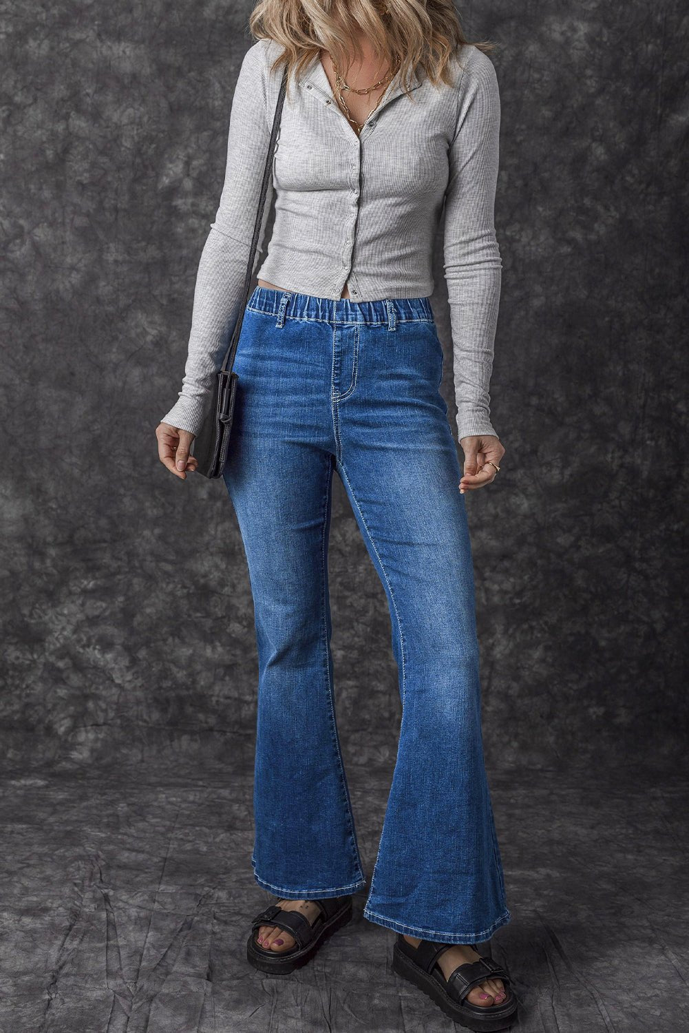 Blue Elastic High Waist Flare Jeans - Loving It Shop