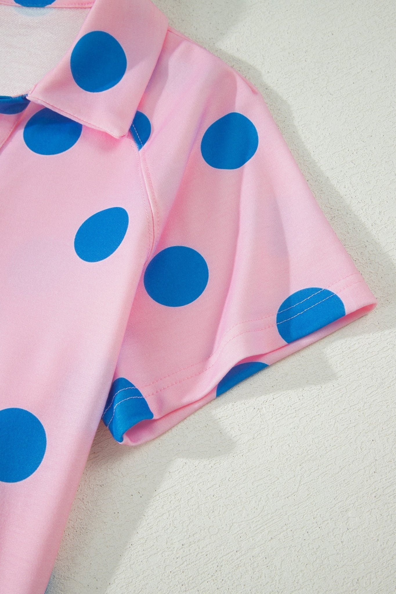 Pink Polka Dot Print V Neck Tee Short Set - Loving It Shop