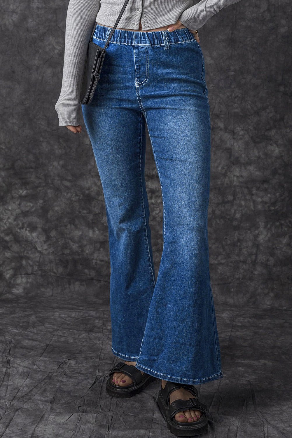 Blue Elastic High Waist Flare Jeans - Loving It Shop