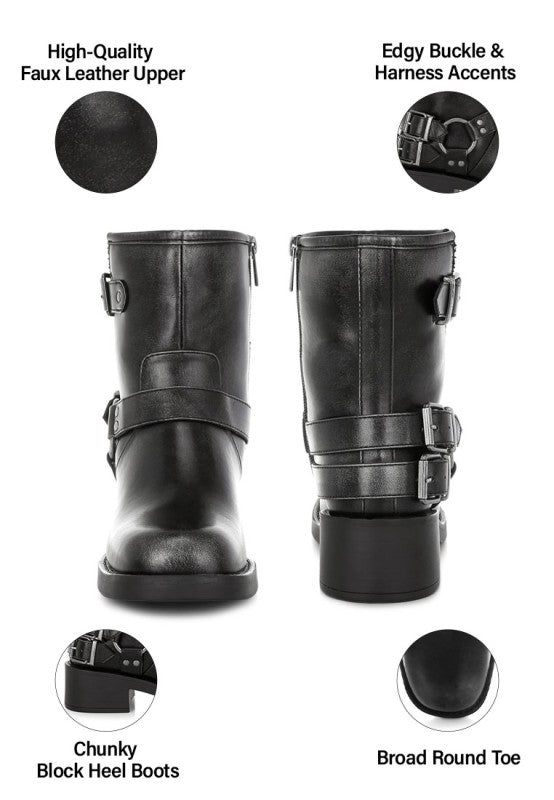 Caribou Harness Detail Biker Boots