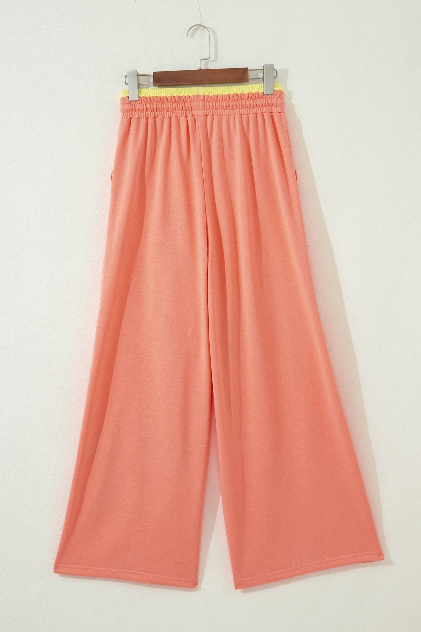 Grapefruit Orange Color Block Flower Patchwork Drawstring Contrasted Elastic Waist Wide Leg Pants - Loving It Shop