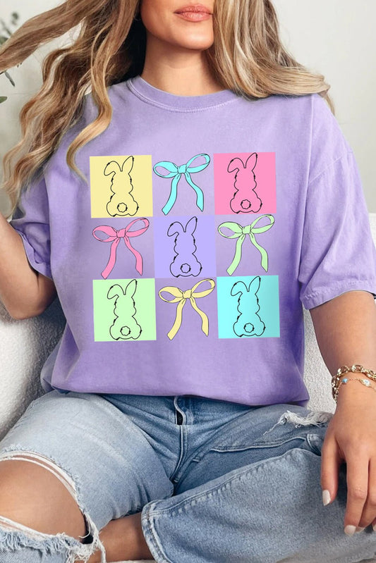 Wisteria Bunny Bow Plaid Print Easter Fashion Tee - Loving It Shop